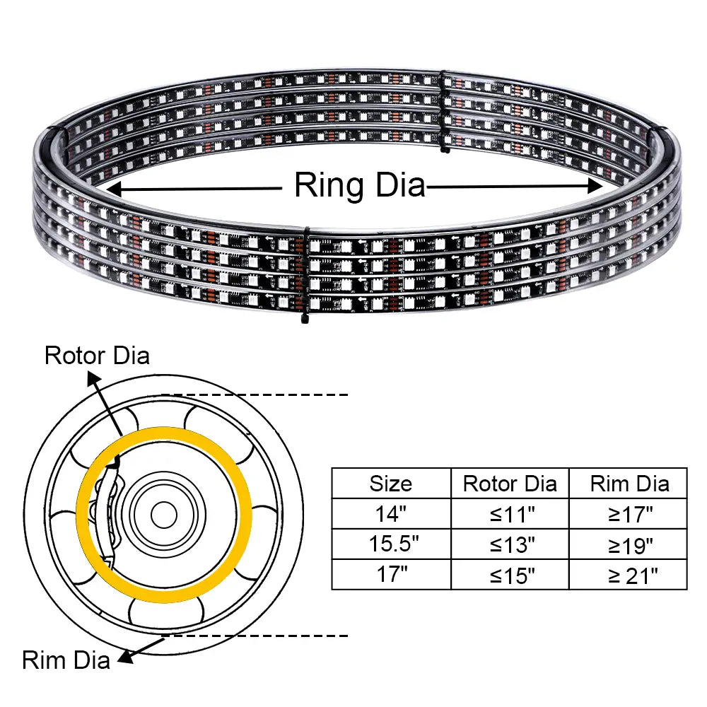 Chasing RGB  Wheel Lights for Trucks, with Turn Signal And Braking Function