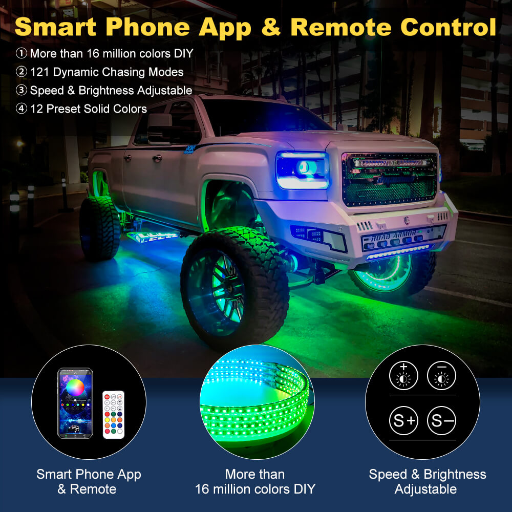 Chasing RGB  Wheel Lights for Trucks, with Turn Signal And Braking Function