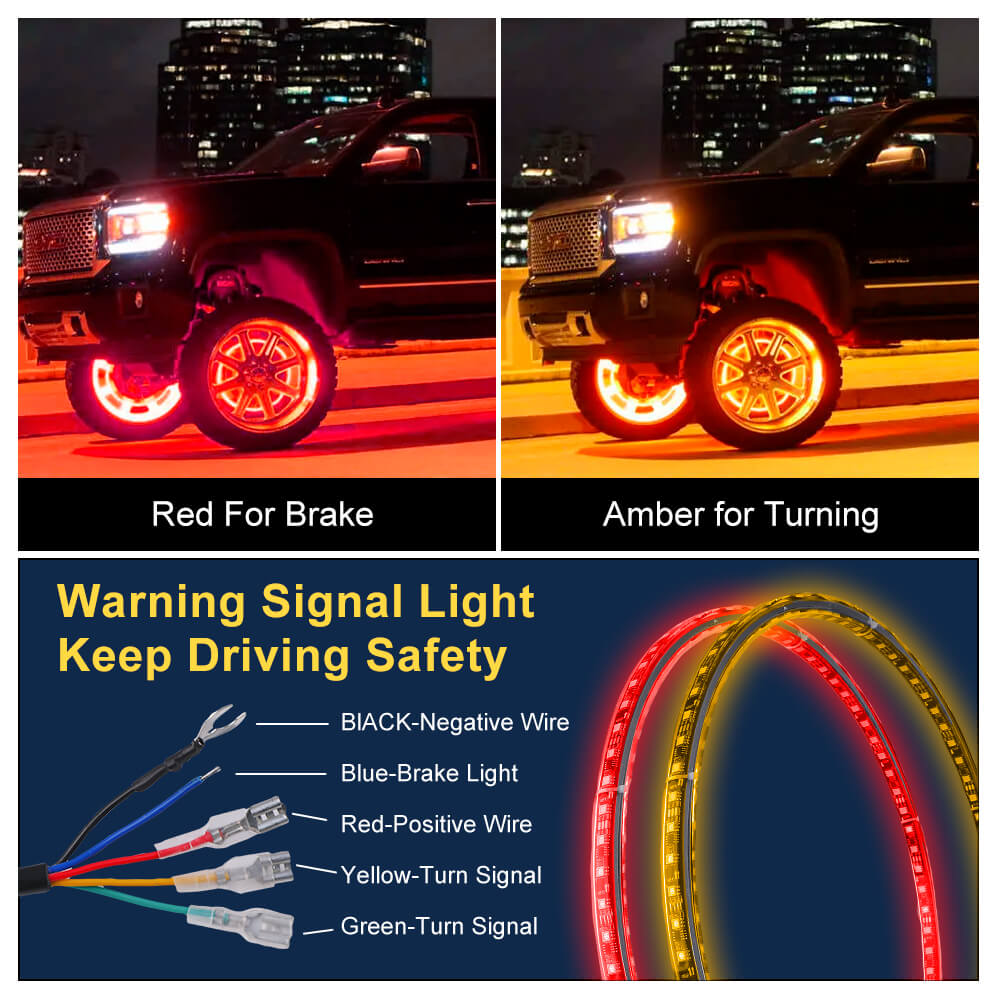 Chasing RGB  Wheel Lights for Trucks, with Turn Signal And Braking Function
