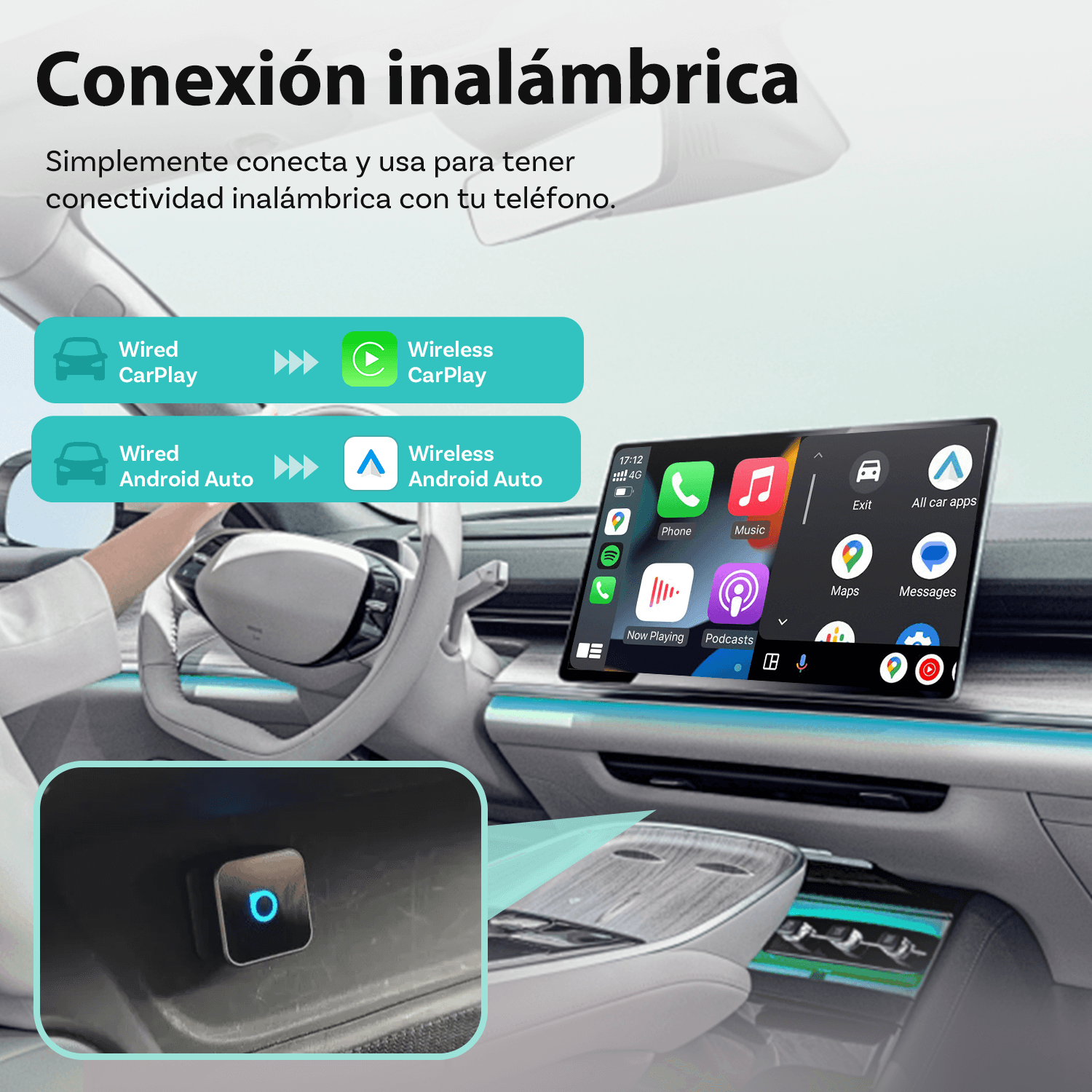 OTTOCAST® Mini Cube 3.0 Adaptador inalámbrica CarPlay y Android Auto